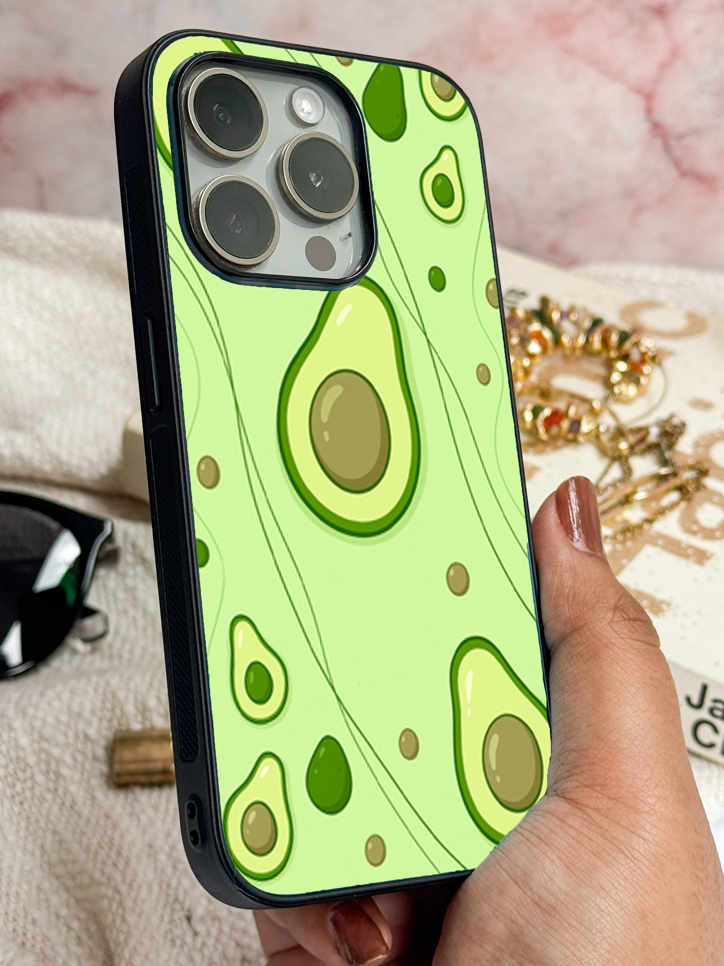 Cute & Quirky Avo Love Printed Glass Back iPhone Covers (11–16) Series | Aesthetic Designs