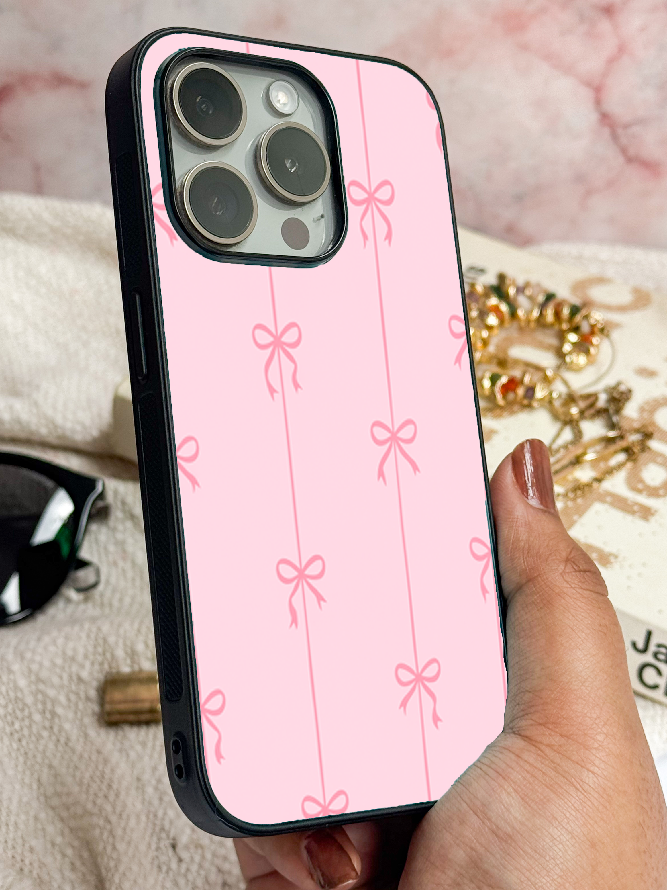 Pretty in Pink Printed Glass Back iPhone Covers (11–16) Series |Cute Design