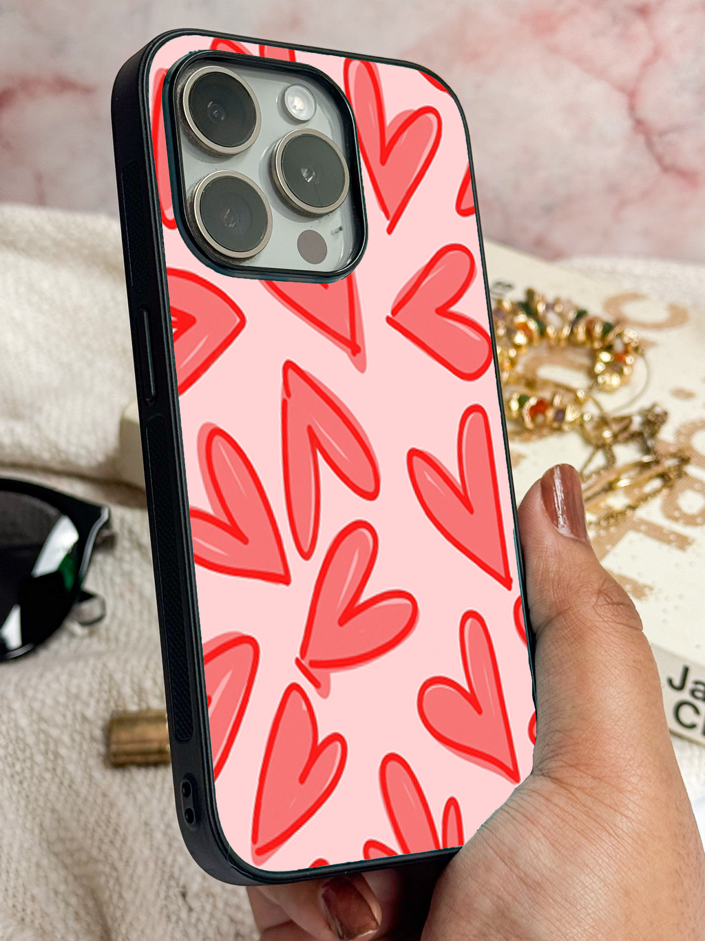 Love Scribbles Printed Glass Back iPhone Covers (11–16) Series | Cute Design