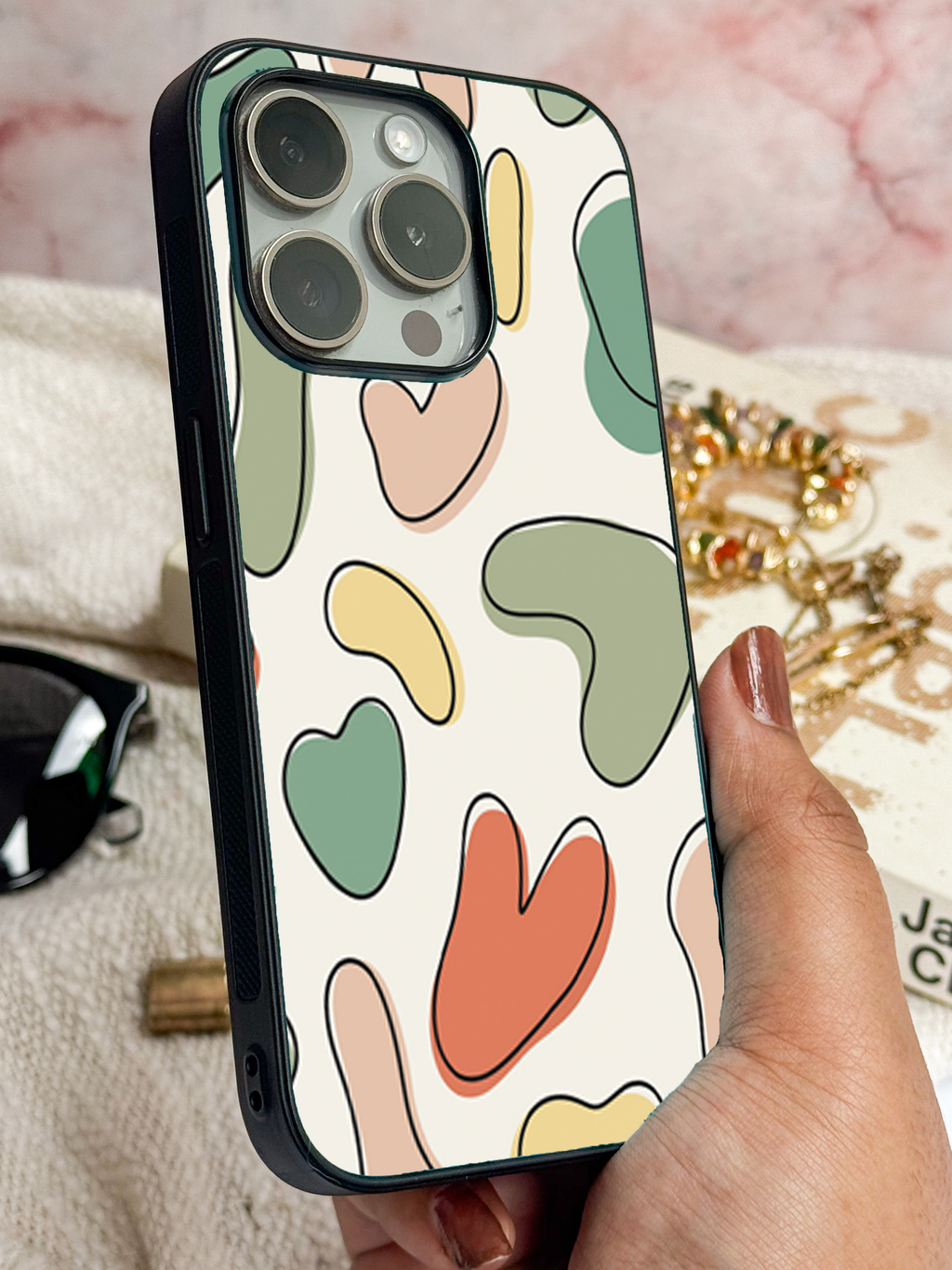 Heartsy Abstract Printed Glass Back iPhone Covers (11–16) Series | Cute Design