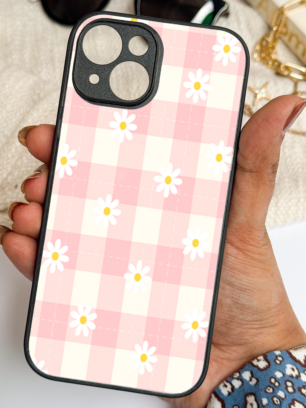 Floral Picnic Printed Glass Back iPhone Covers (11–16) Series | Aesthetic Designs