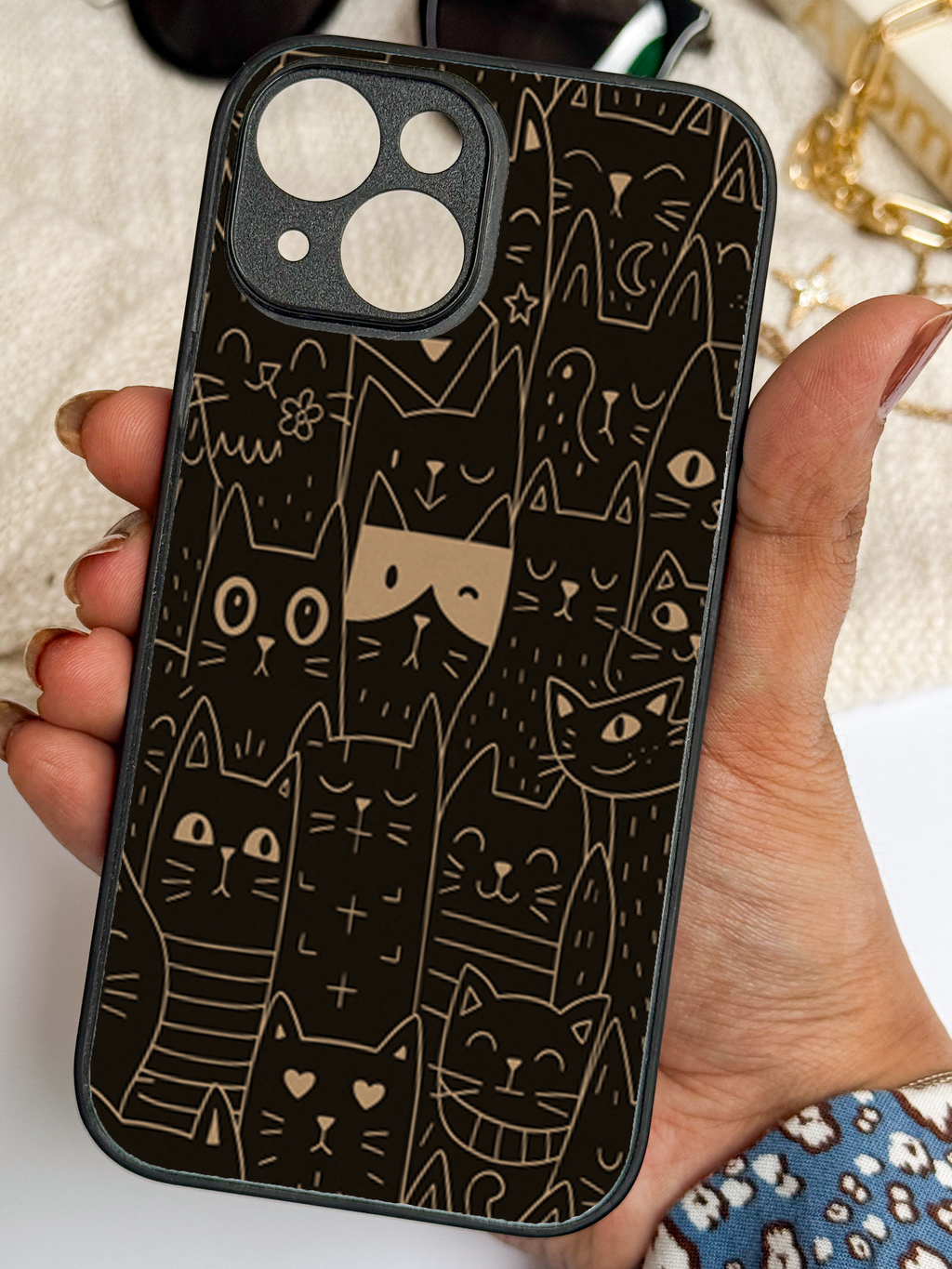 Meow Mood Printed Glass Back iPhone Covers (11–16) Series | Cute Designs
