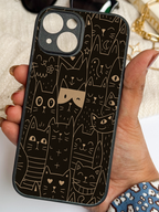 Meow Mood Printed Glass Back iPhone Covers (11–16) Series | Cute Designs