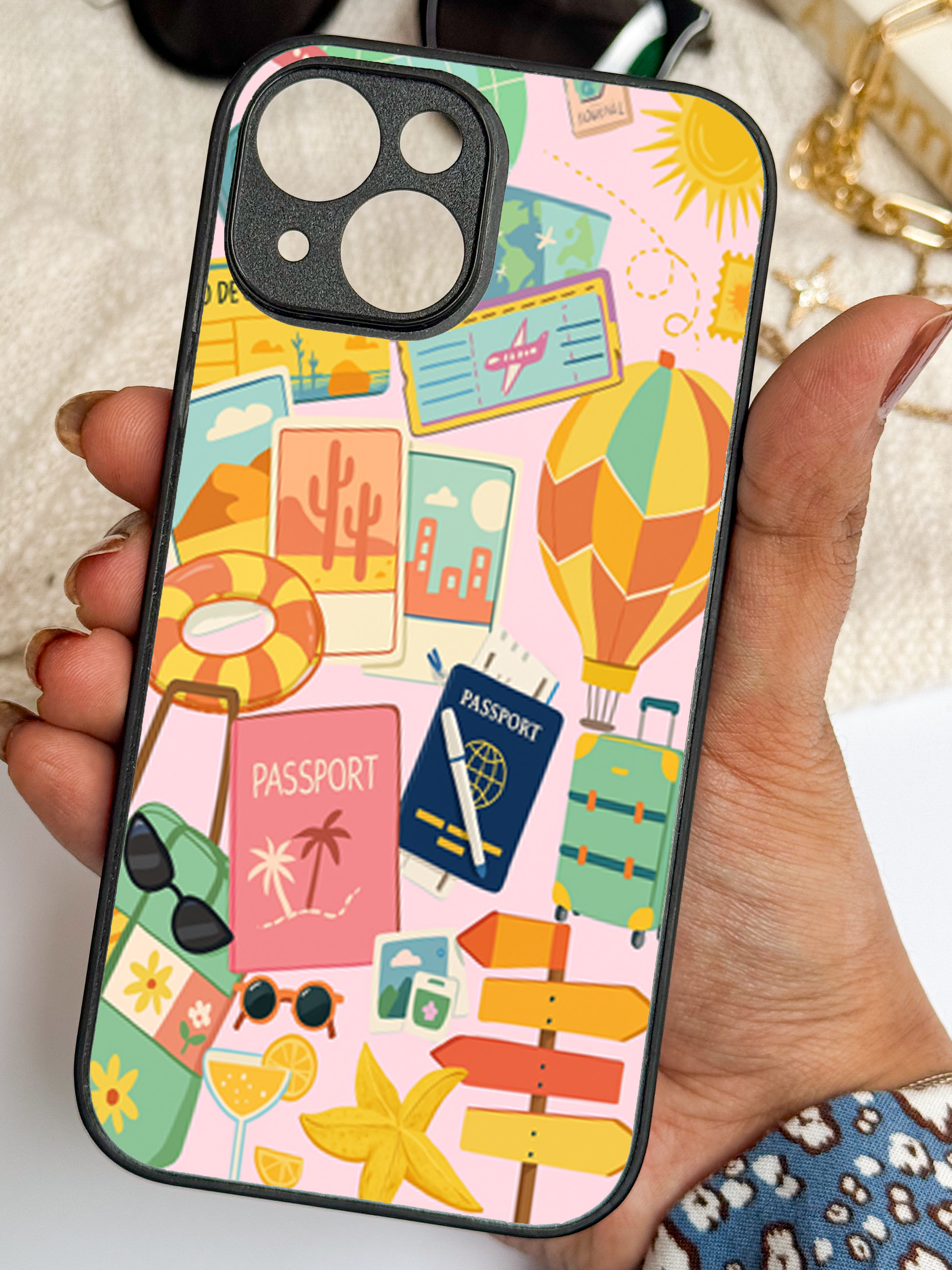 Vacay Vibes Printed Glass Back iPhone Covers (11–16) Series | Aesthetic Designs