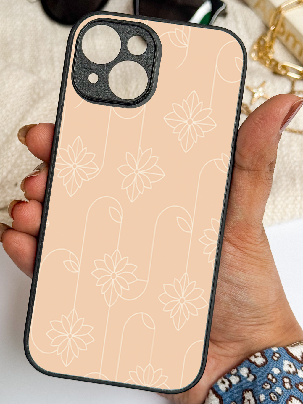 Blush Flora Printed Glass Back iPhone Covers (11–16) Series | Aesthetic Designs
