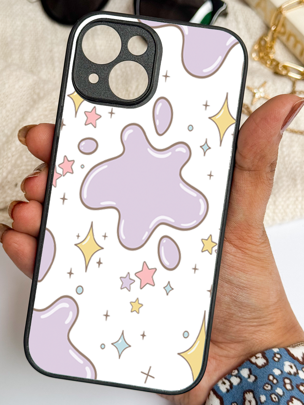 Starlit Splash Printed Glass Back iPhone Covers (11–16) Series | Cute Design