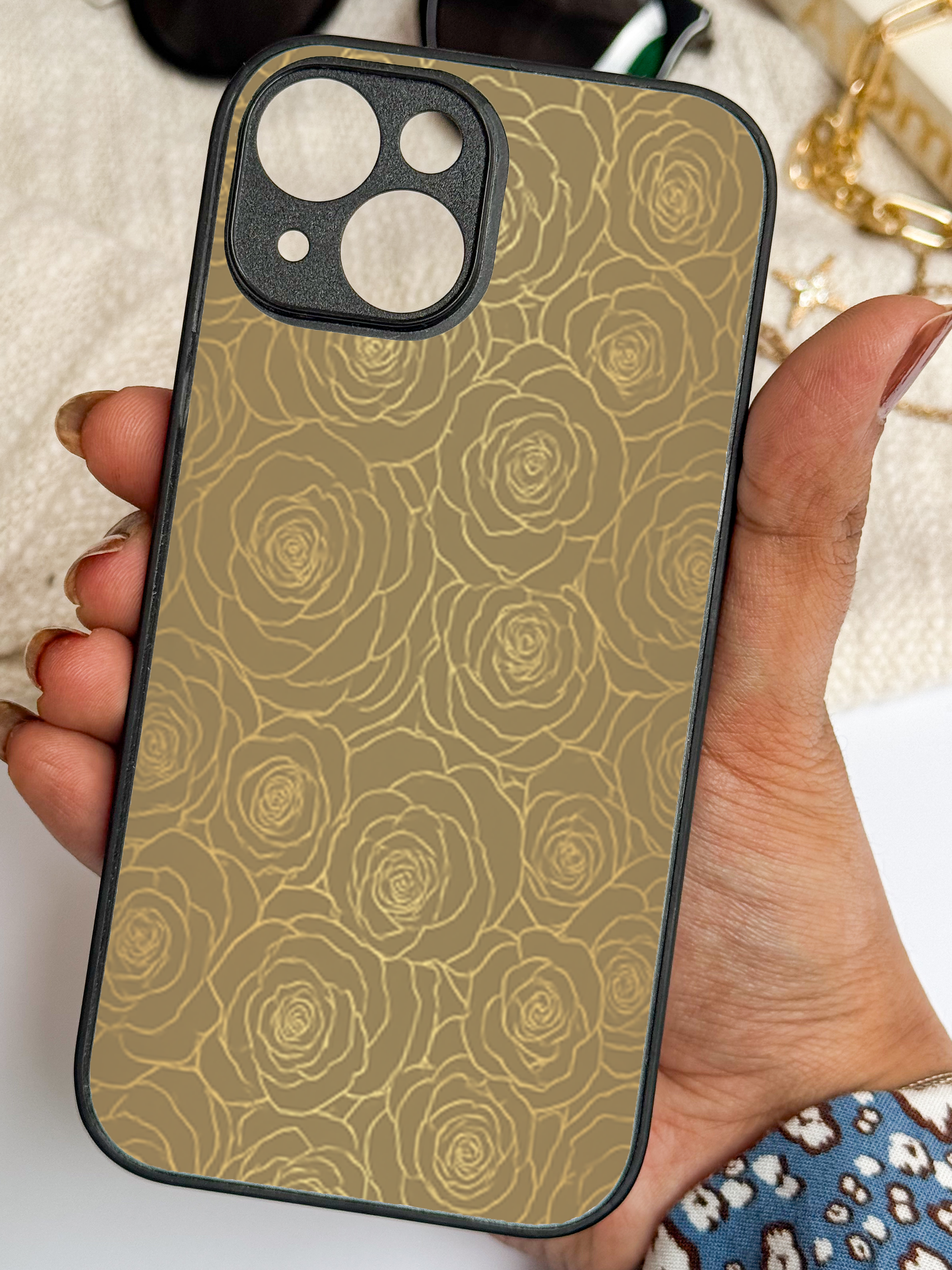 Gilded Rose Printed Glass Back iPhone Covers (11–16) Series | Aesthetic Designs