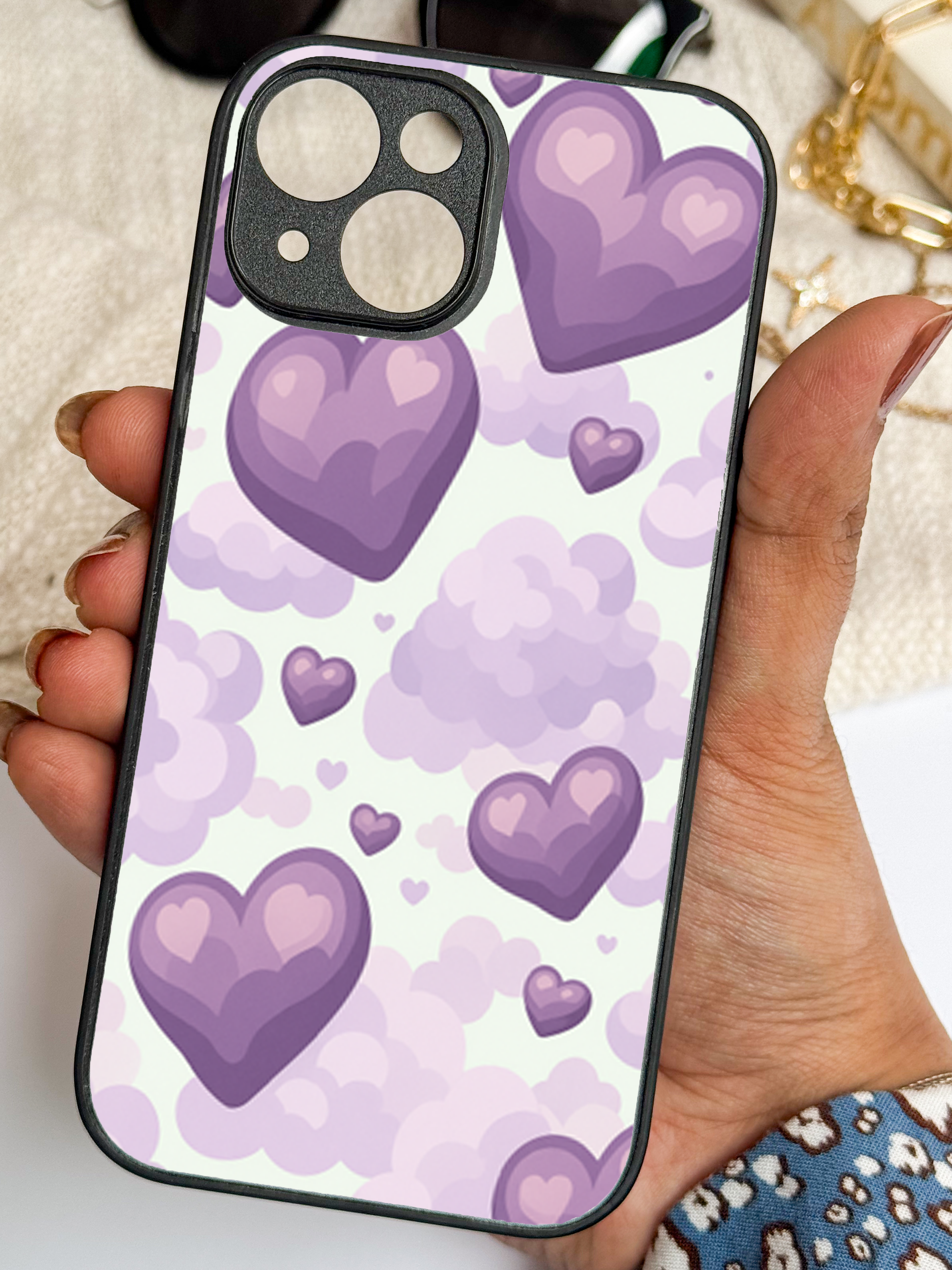 Violet Dreams Printed Glass Back iPhone Covers (11–16) Series | Cute Design