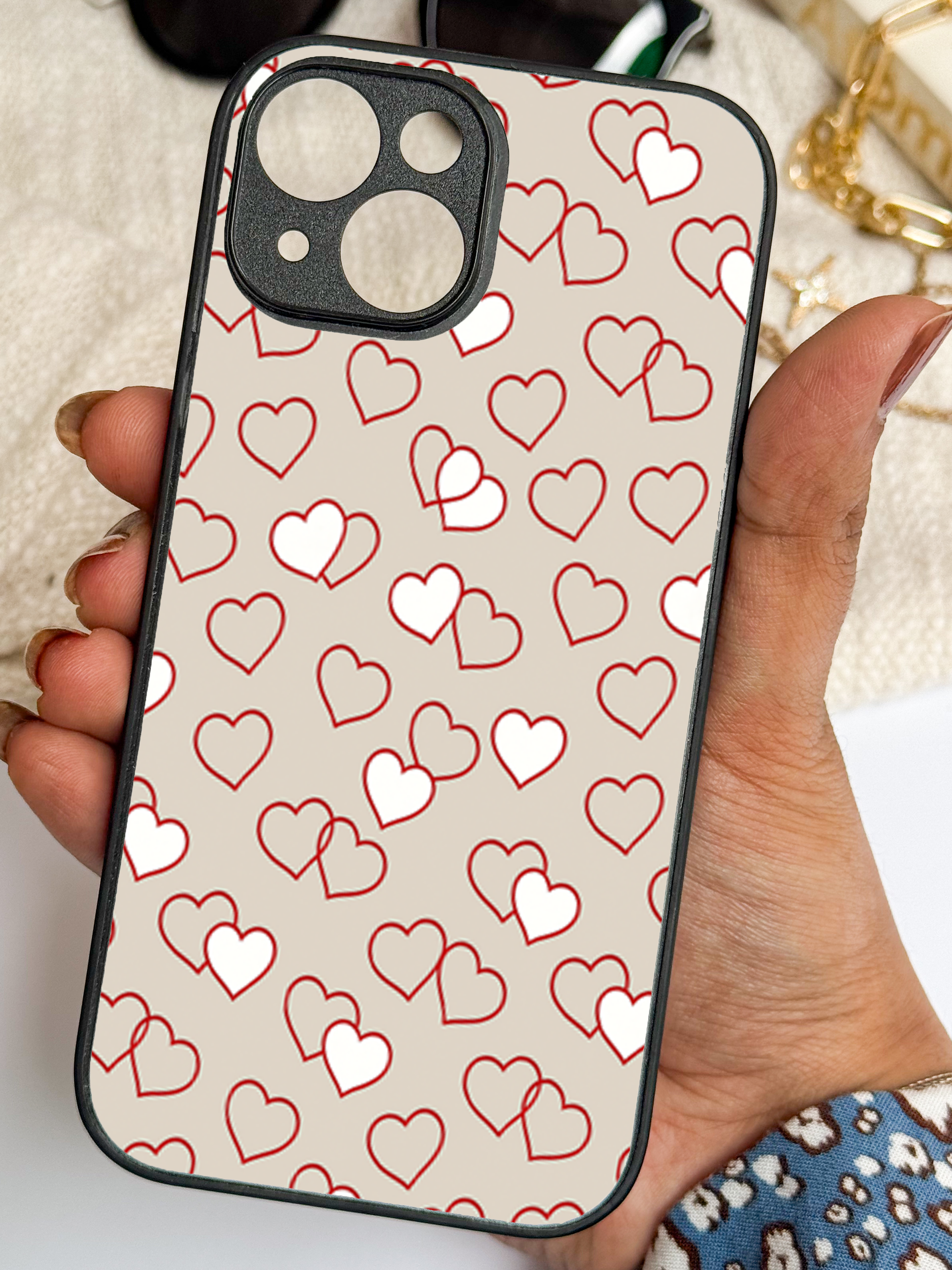 Simple Hearts Printed Glass Back iPhone Covers (11–16) Series | Aesthetic Designs