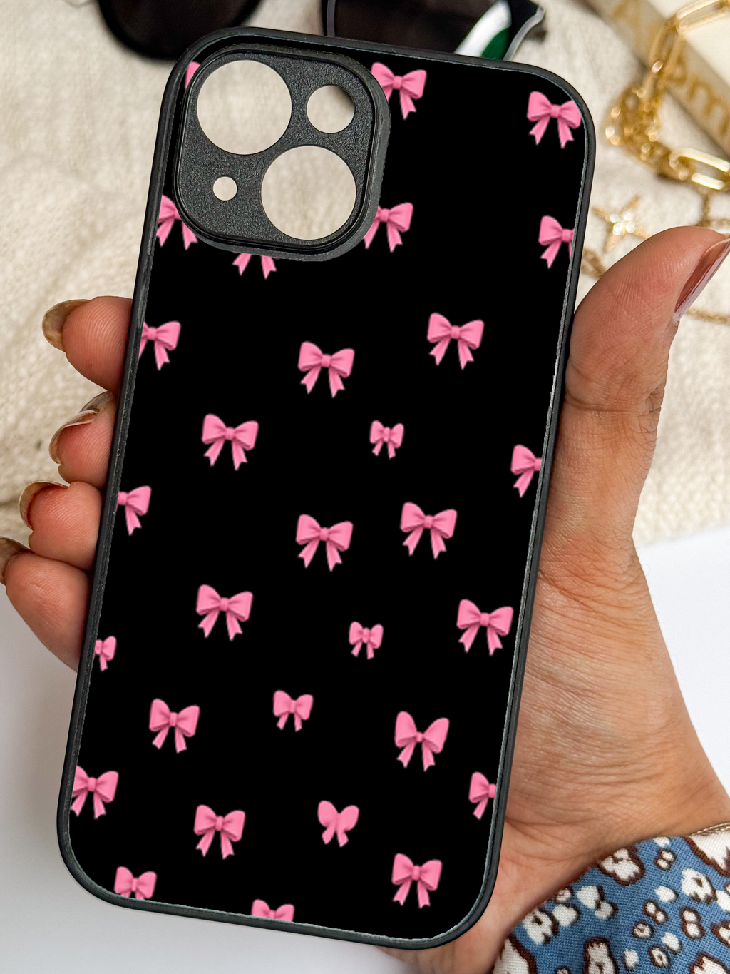 Glam Bow Printed Glass Back iPhone Covers (11–16) Series | Cute Designs