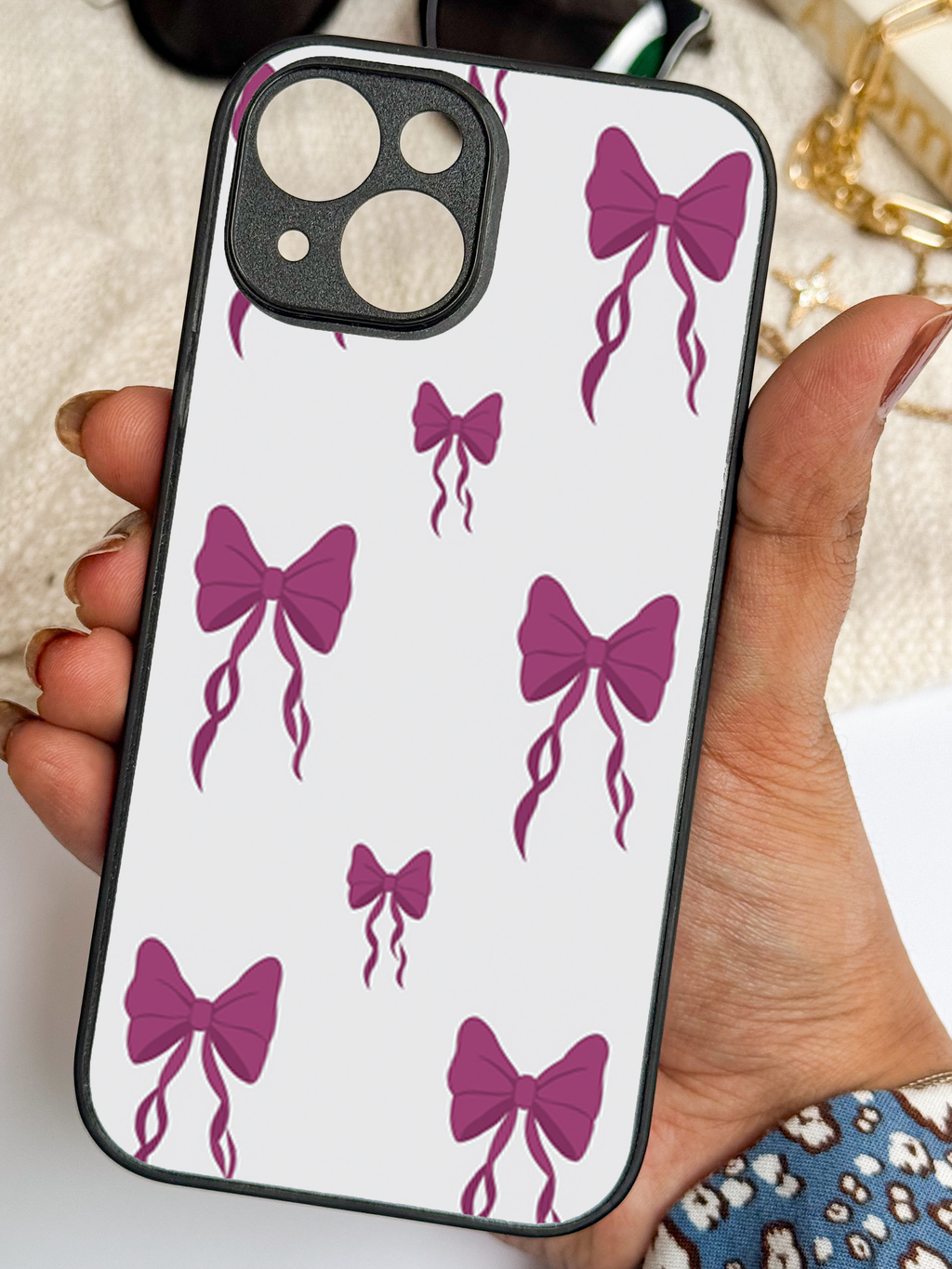 Purple Charm Printed Glass Back iPhone Covers (11–16) Series |Cute Design