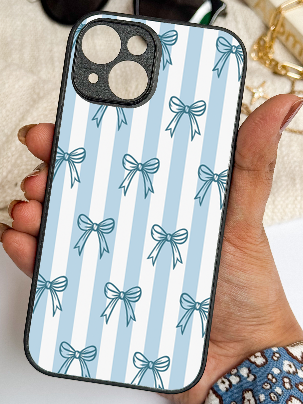Ribbon Stripes Printed Glass Back iPhone Covers (11–16) Series | Cute Design