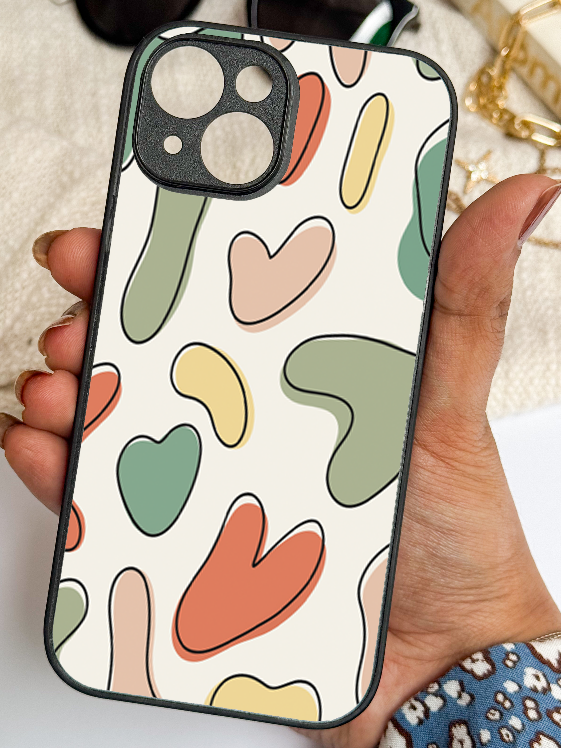 Heartsy Abstract Printed Glass Back iPhone Covers (11–16) Series | Cute Design
