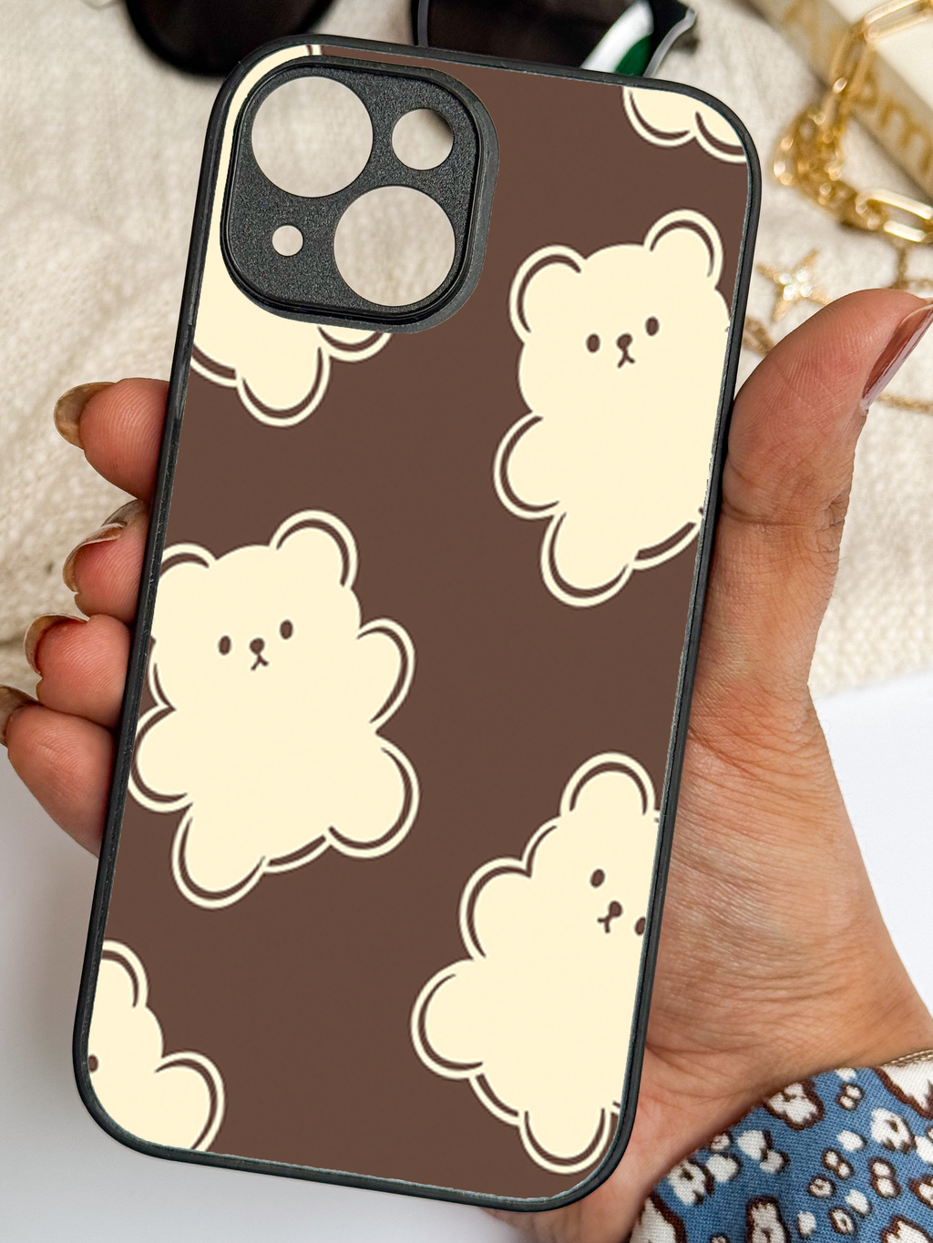 Cocoa Bear Printed Glass Back iPhone Covers (11–16) Series | Cute Designs