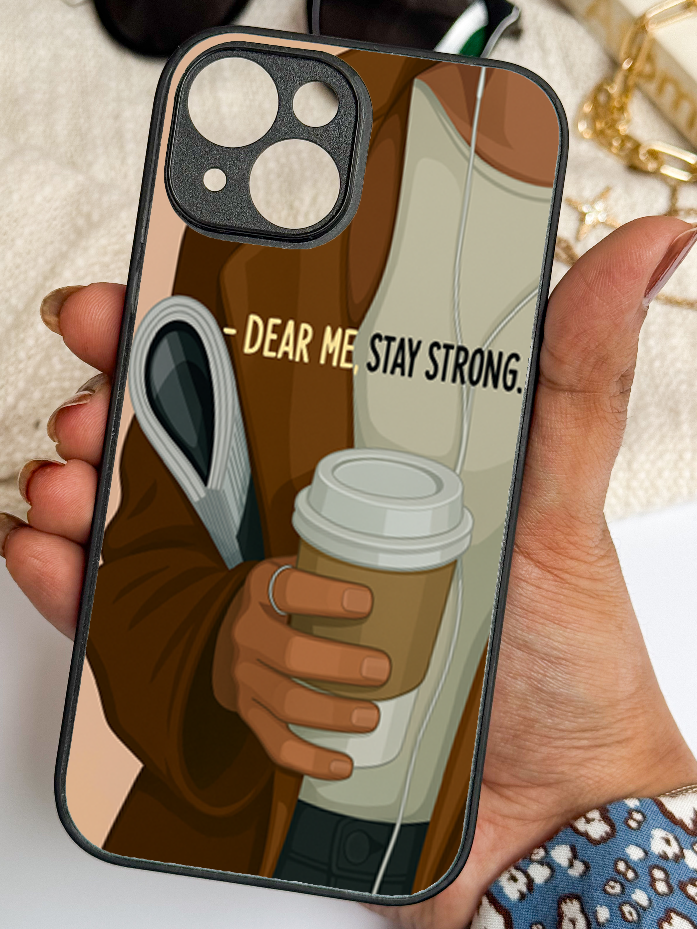 Coffee & Courage Printed Glass Back iPhone Covers (11–16) Series | Aesthetic Designs