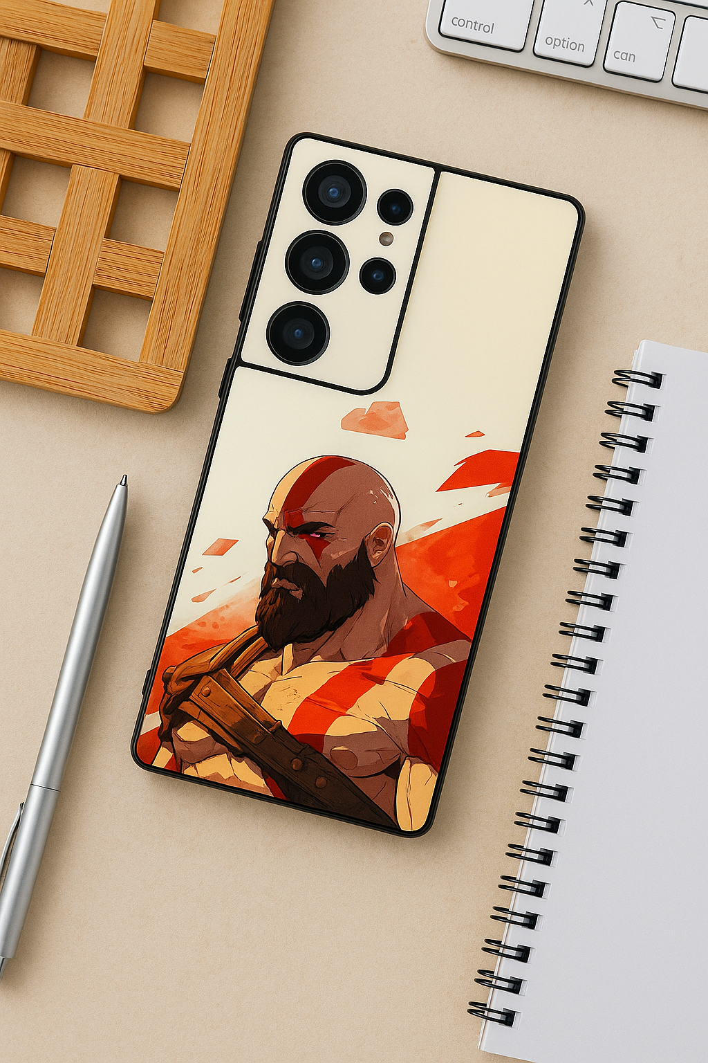 I am Kratos Premium Glass Back Cover For Samsung Galaxy S, A, M & F Series