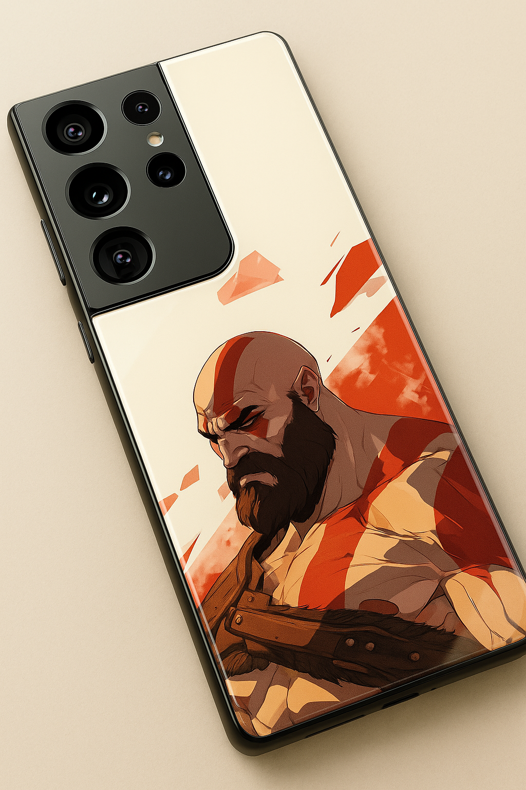 I am Kratos Premium Glass Back Cover For Samsung Galaxy S, A, M & F Series